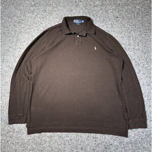 Polo Ralph Lauren Shirt Mens XL BROWN Long Sleeve Golf Pony Vintage